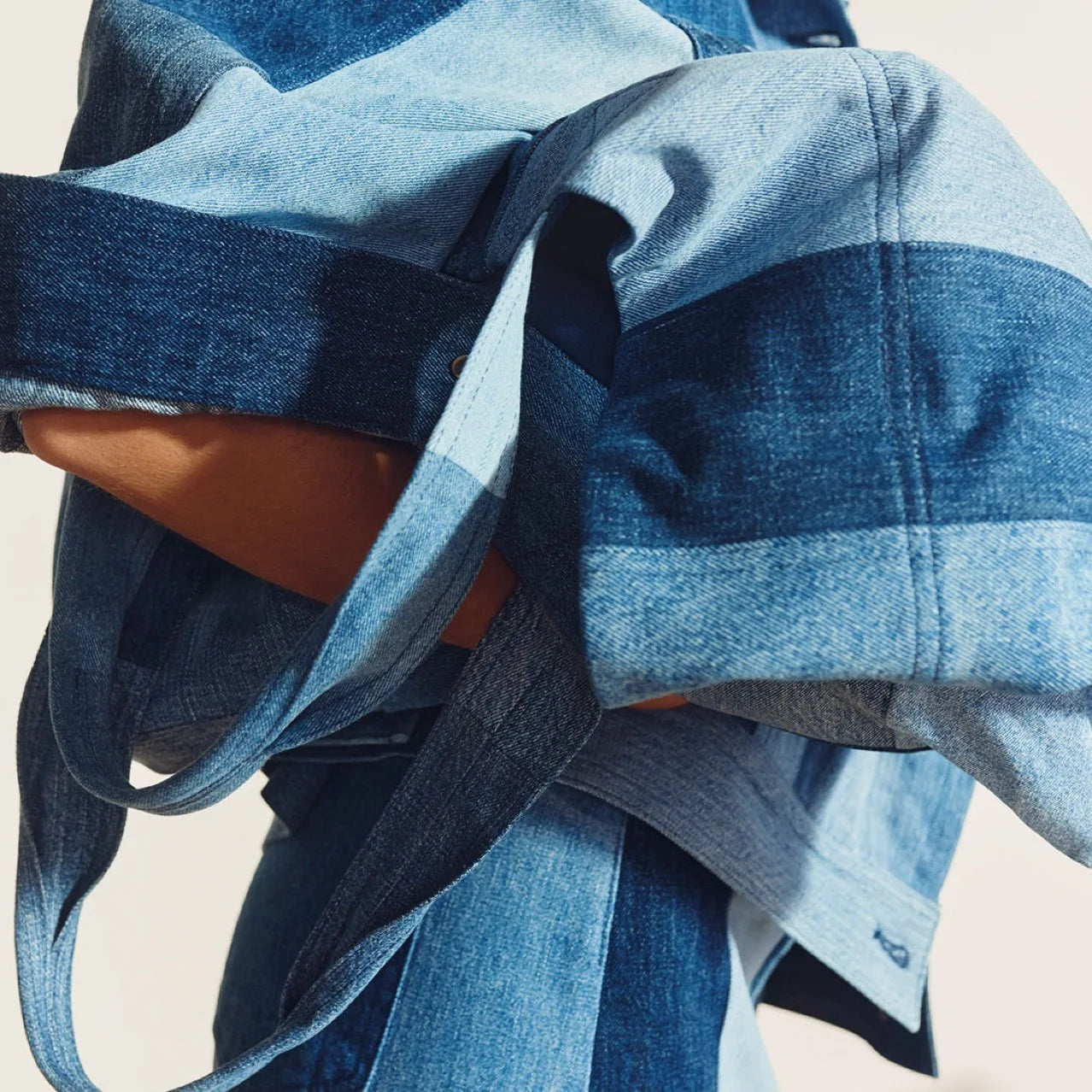 Women's Color-Blocked Denim Handbag - Large Tote