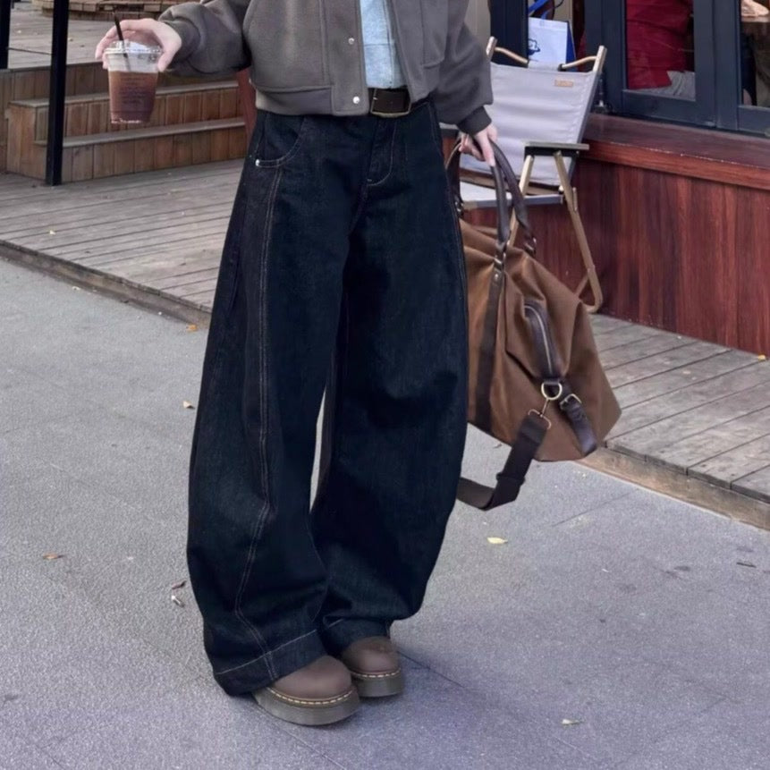 Unisex Retro Lazy Style Scythe Design Denim Pants - Loose Slimming Wide Leg