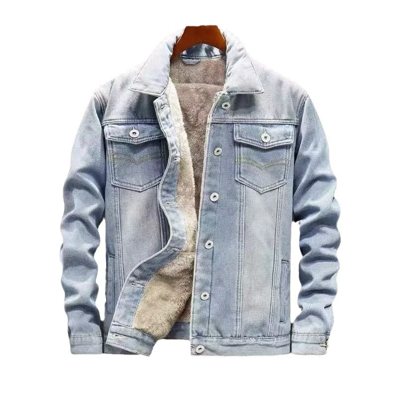 Fleece-Lined Thickened Denim Jacket for Men - Casual Outerwear