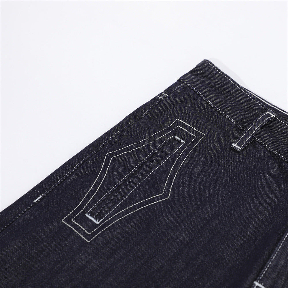 Loose Denim Bell Bottom Jeans — Mid Rise Zipper Front, Blue