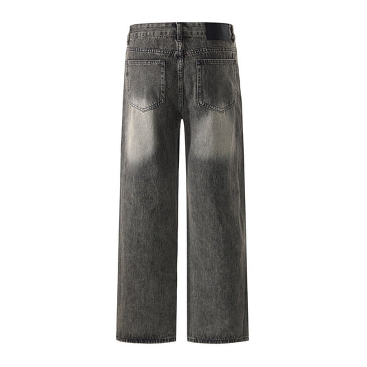 Men's Denim Jeans, Tie-Dye Catwhisker Straight Leg, Casual Loose Fit, , Versatile Men's Pants