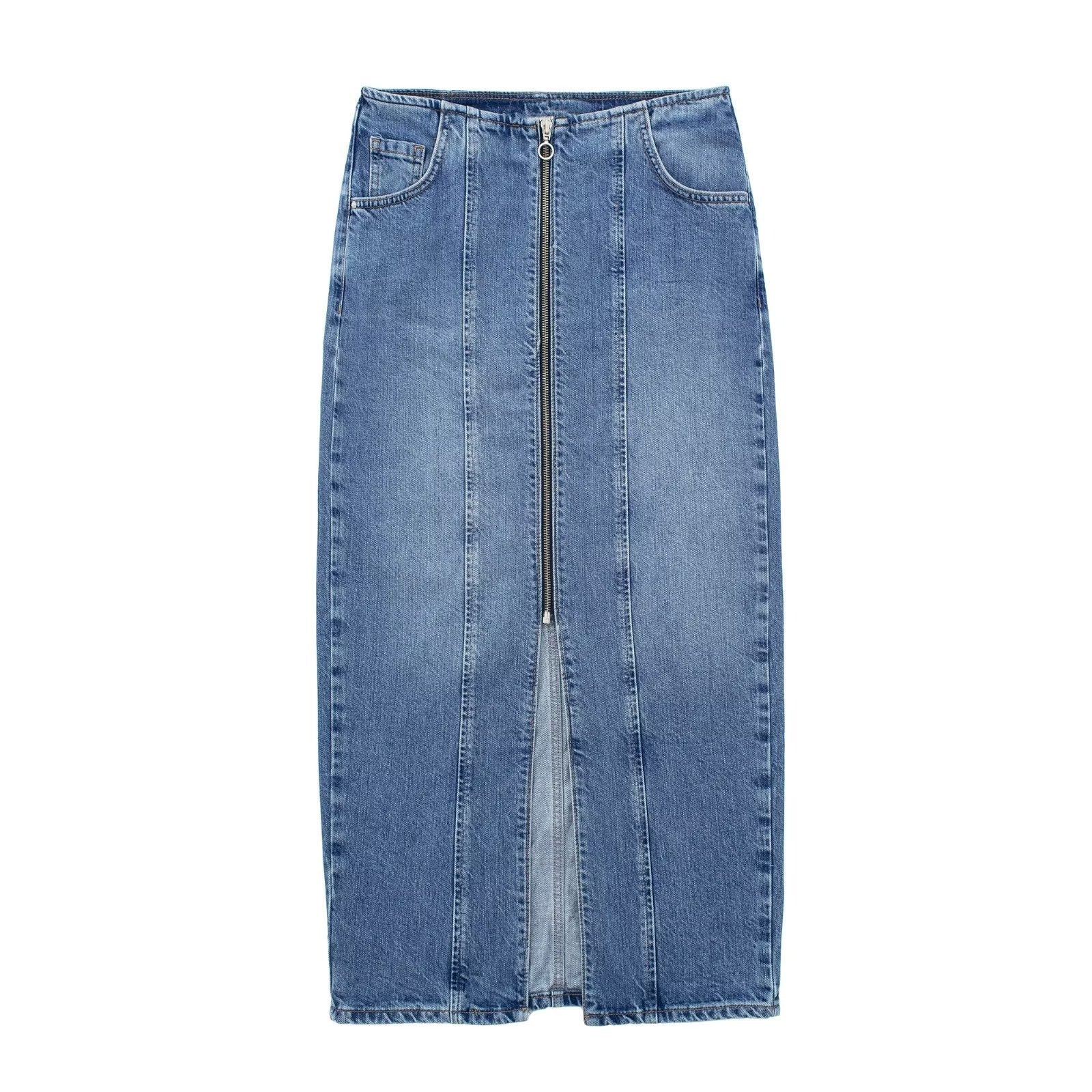VGH Women's High Waist Denim Skirt with Pockets