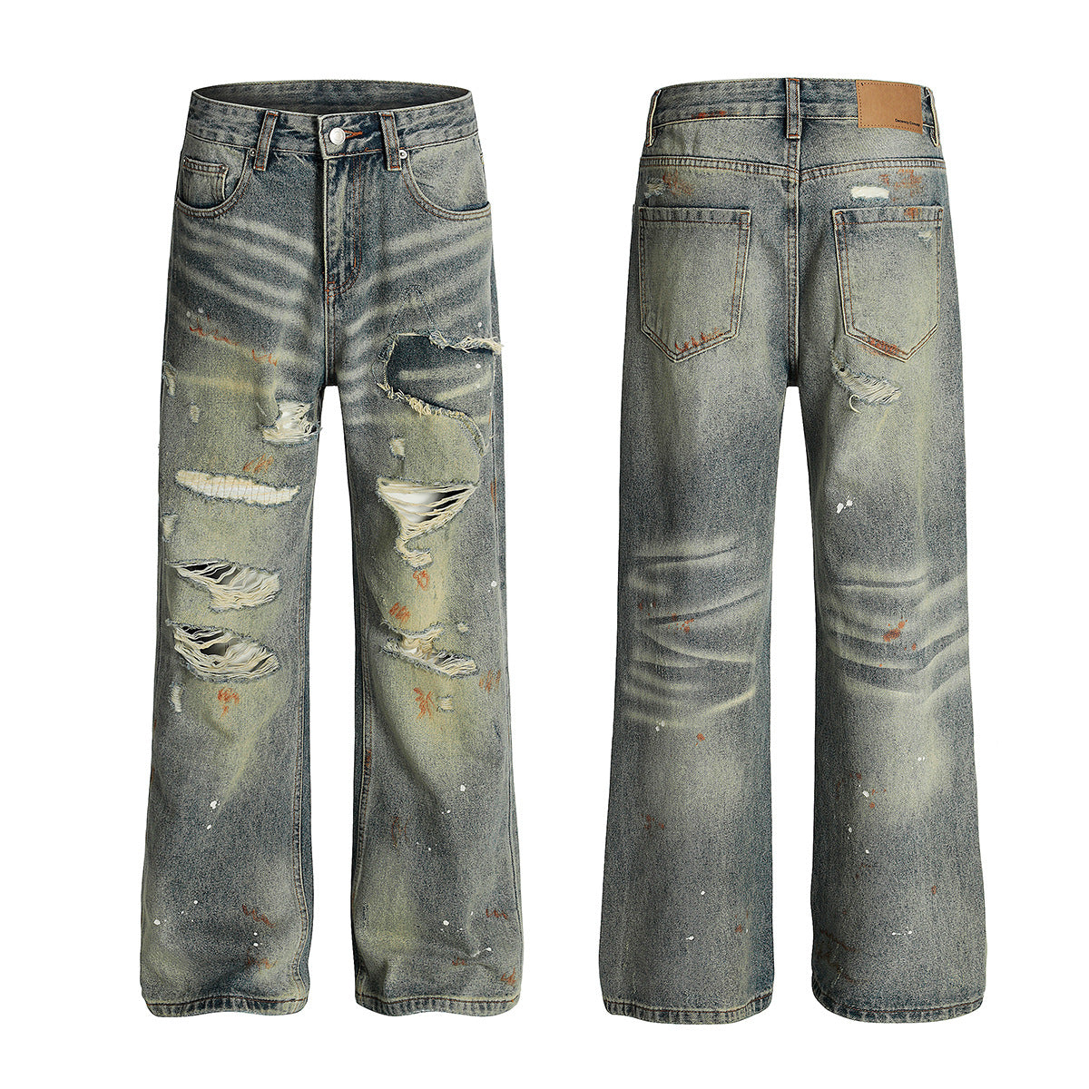 Ripped Long Denim Straight Leg Pants for Men
