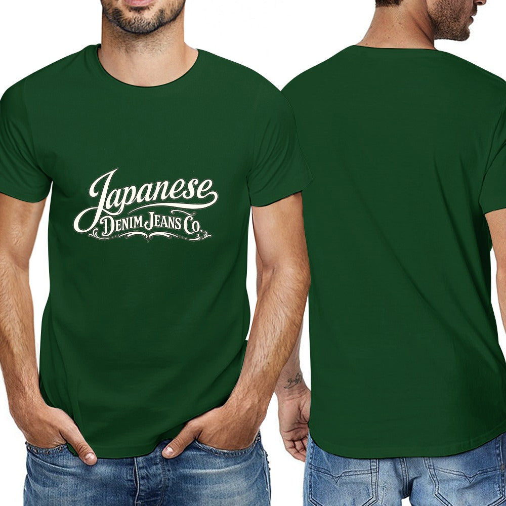Japanese Denim Jeans Men's Short Sleeve Cotton T-Shirt - Green