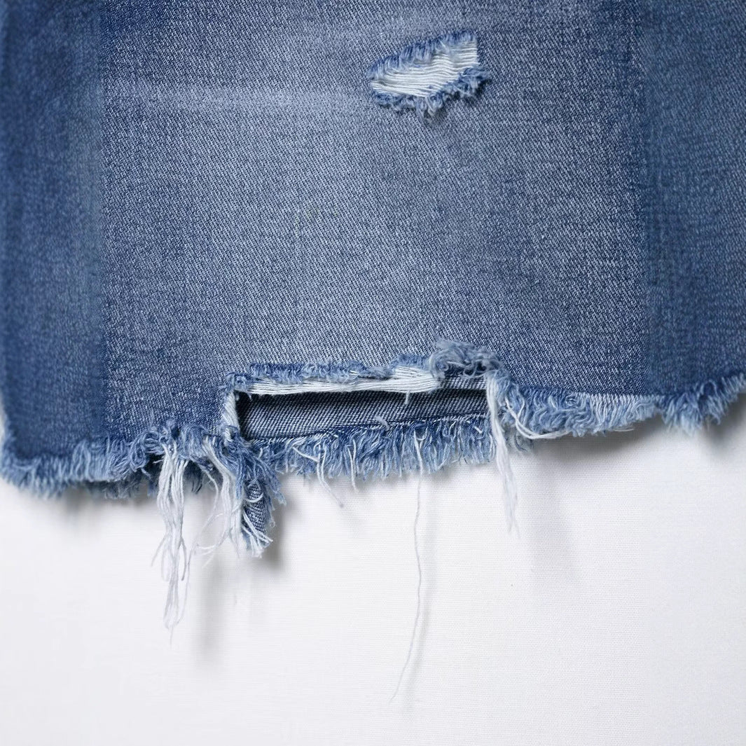Women's Vintage Ripped Denim Mini Skirt