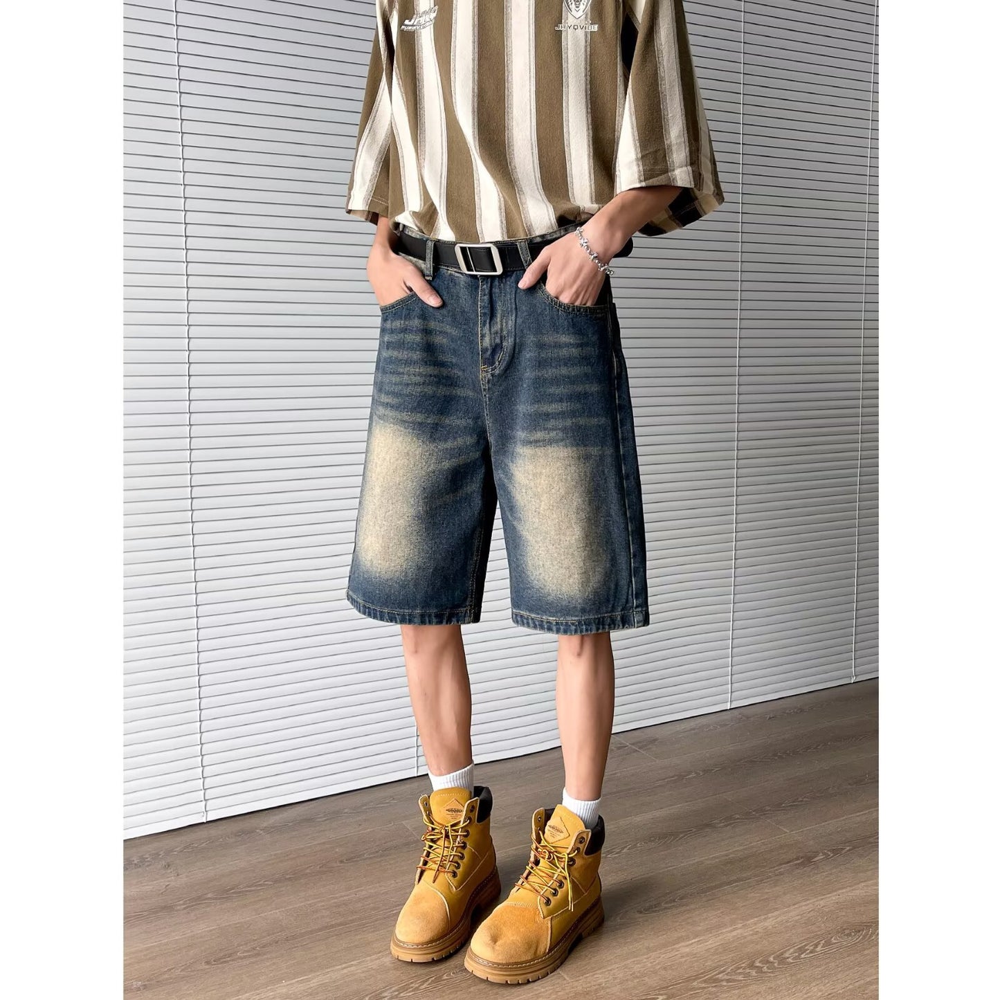 Summer Slimming Straight Cut Five Quarter Retro Mid Length Pants
