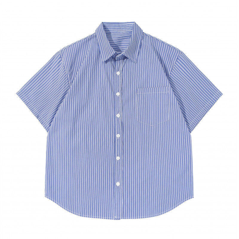Minimally Striped Loose Short Sleeved Shirt for Men