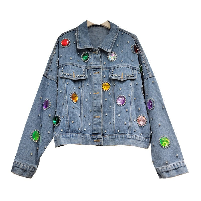 Colorful Diamond Denim Jacket for Women