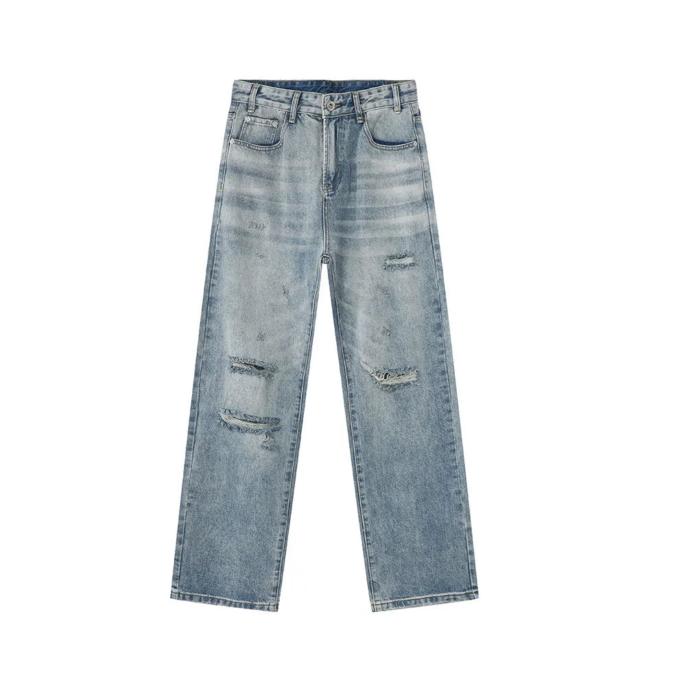 Distressed Wide Leg Jeans - Premium Japanese Denim