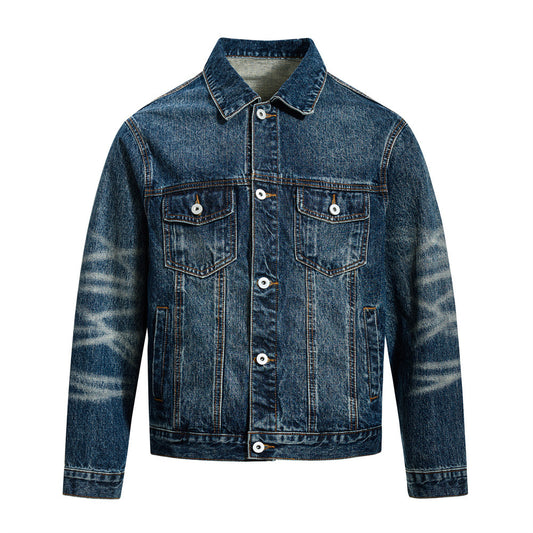 Street Style Men's Jacket with Turn-Down Collar, Distressed Multi-Pocket Design, Trendy Loose Fit Casual Outerwear