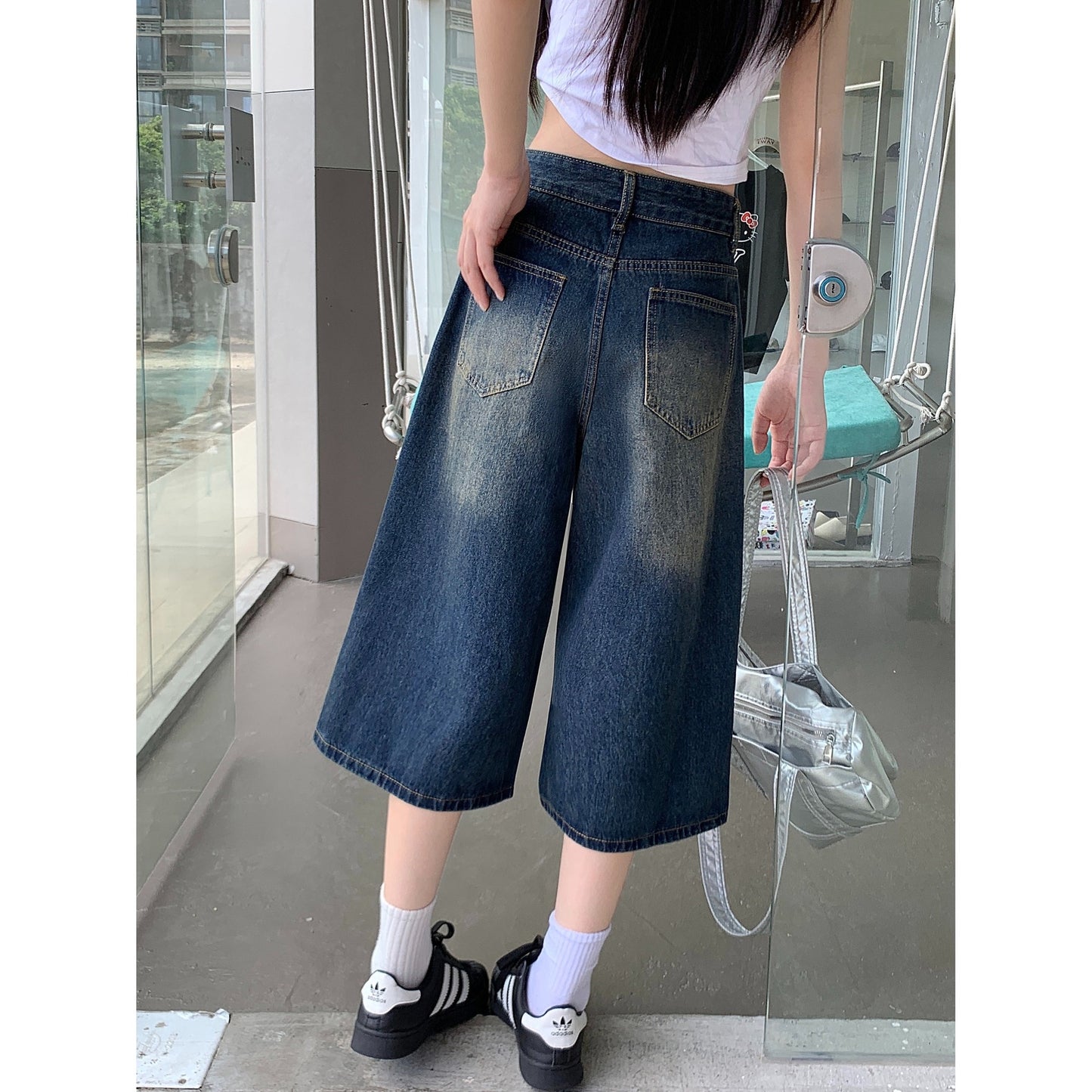 Loose Wide Leg Slimming Retro Straight Leg Mid Length Pants