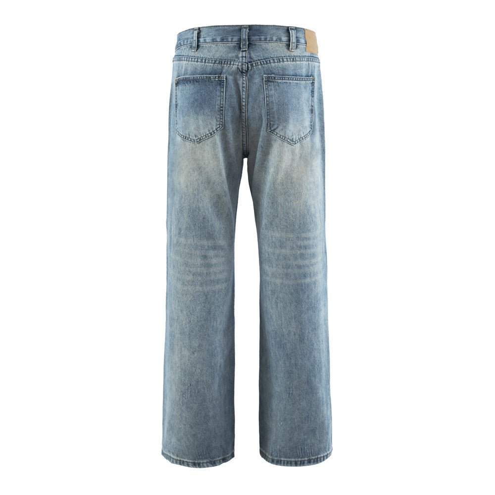 Men's Faded Denim Long Pants - Retro