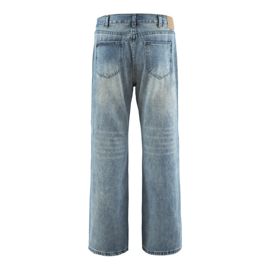 Men's Faded Denim Long Pants - Retro