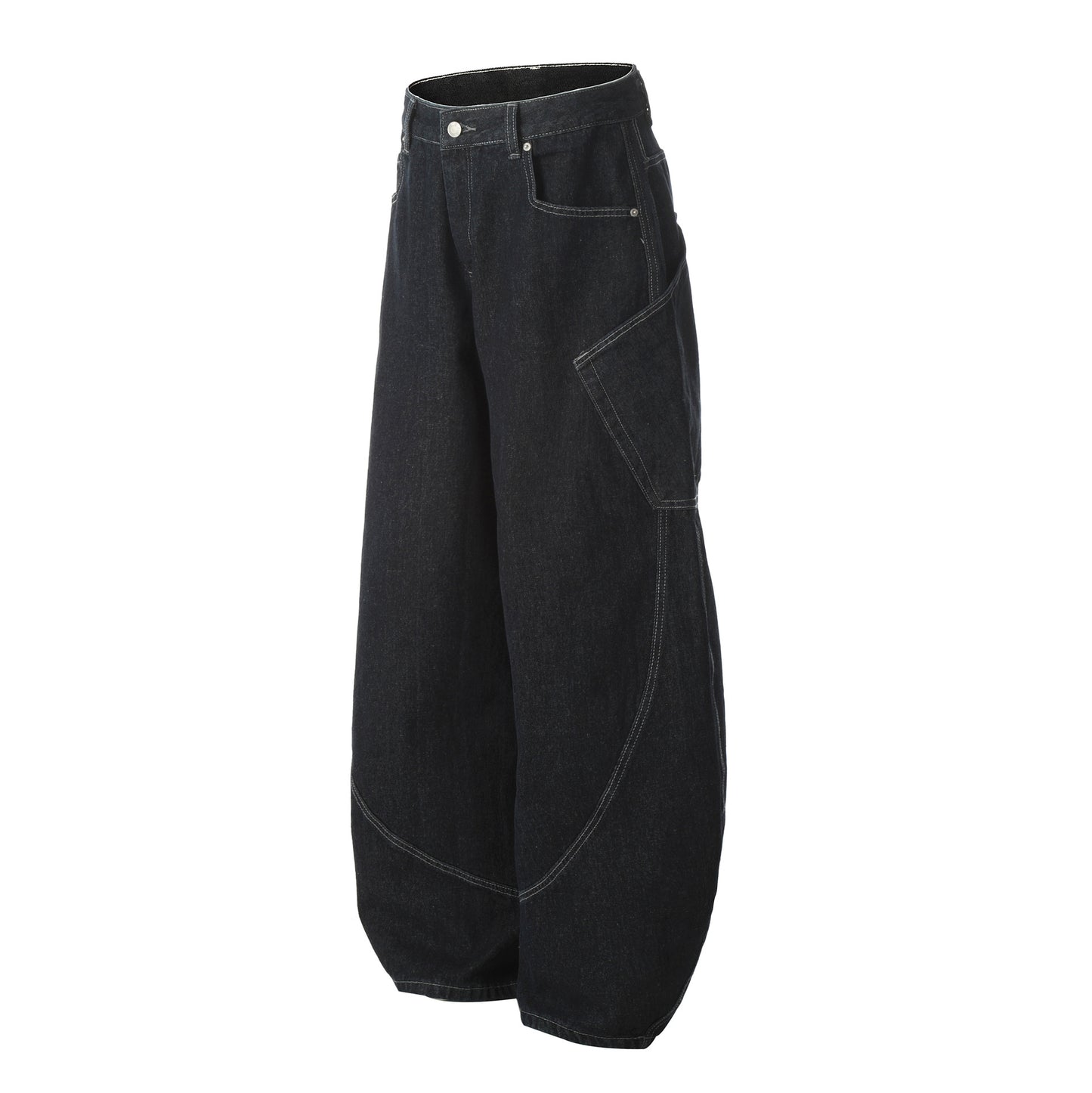 Washed Original Color Denim Men's Loose Vibe Curved Knife Wide Leg Long Pants