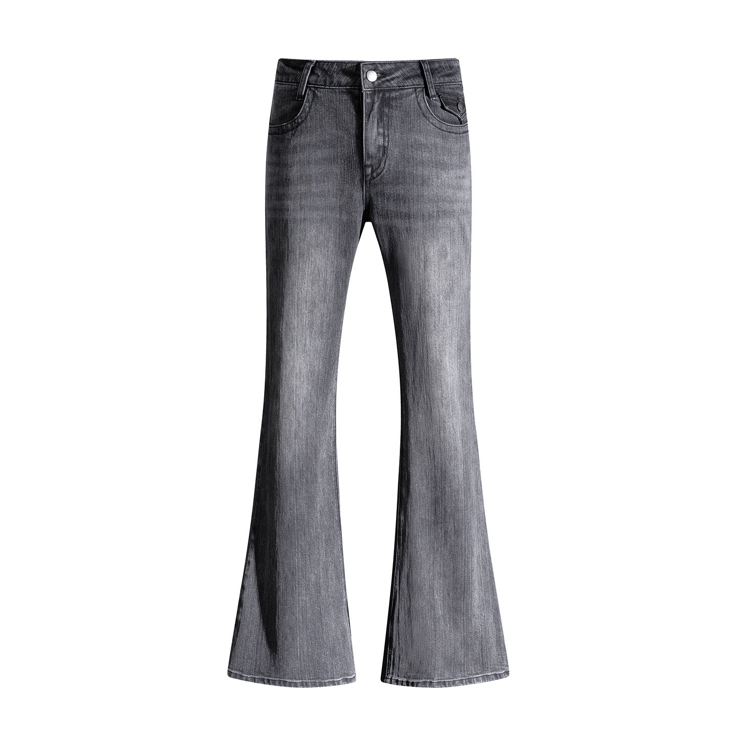 Women's Black and Gray Low Waist Flared Denim Pants