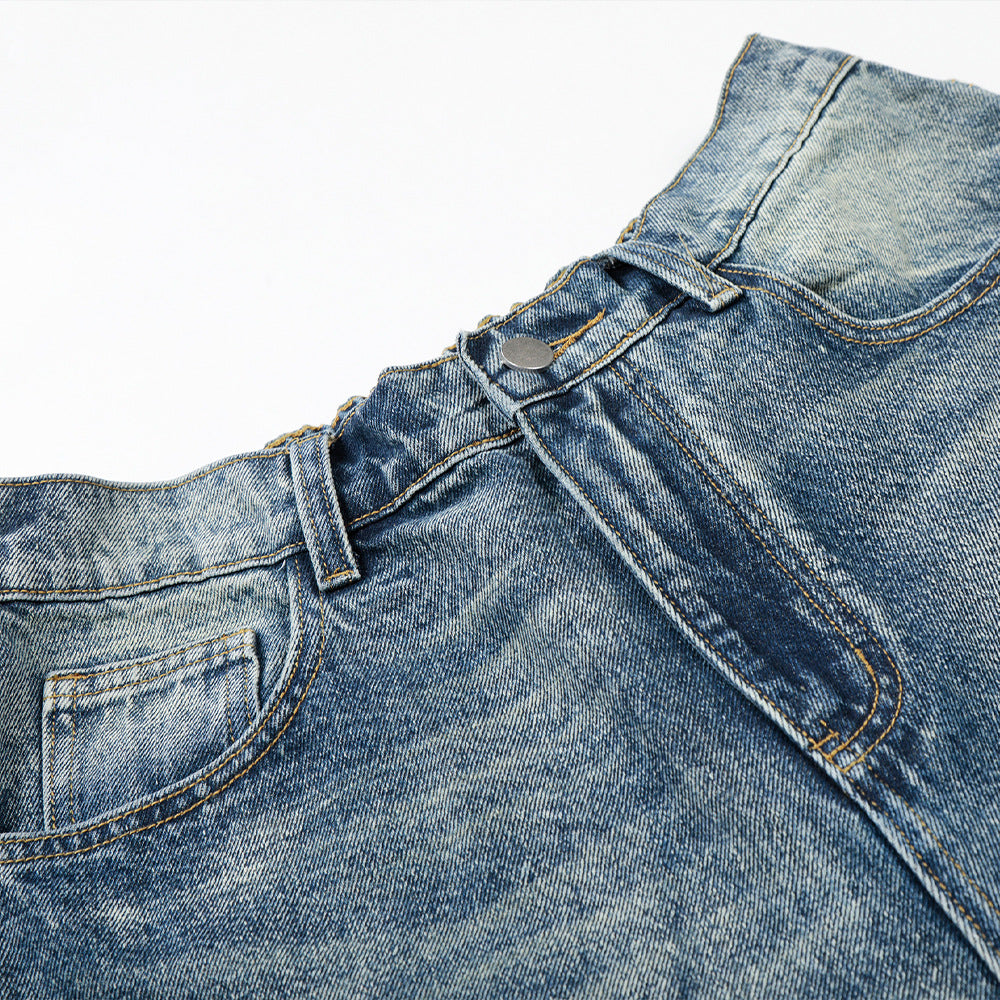 Washed Cotton Denim Shorts — Loose Fit Mid Rise Streetwear Blue