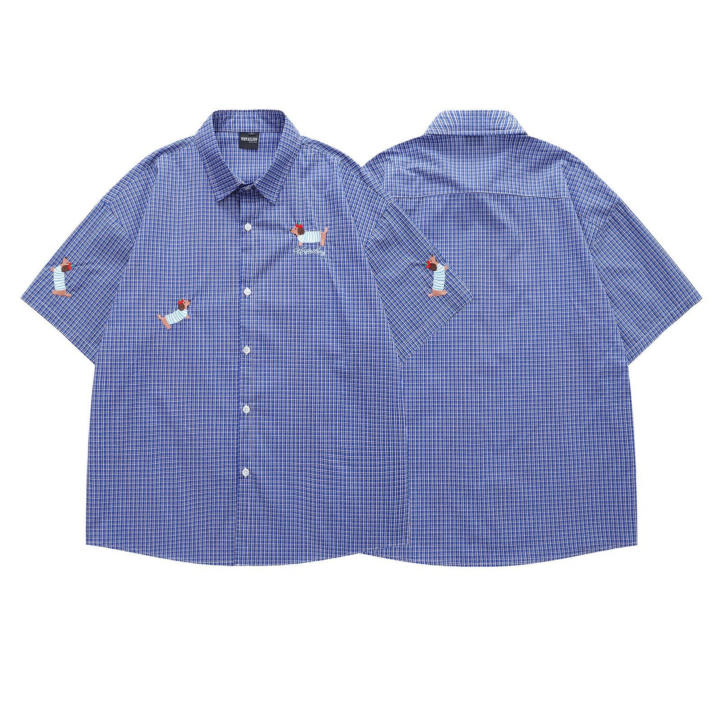 Retro Dachshund Embroidered Short Sleeve Shirt for Men and Women