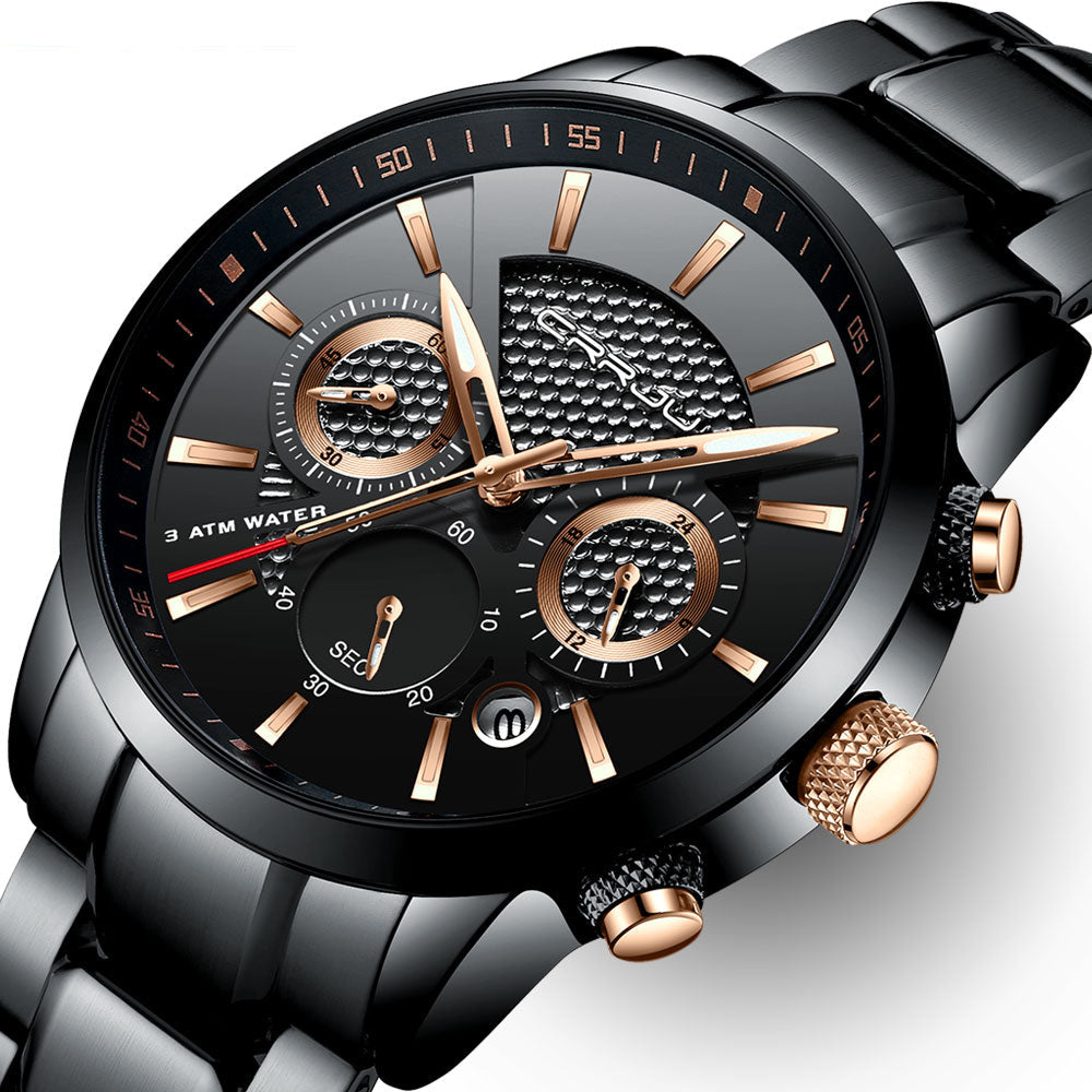 Men's 30m Waterproof Chronograph Watch Steel Watch for Men