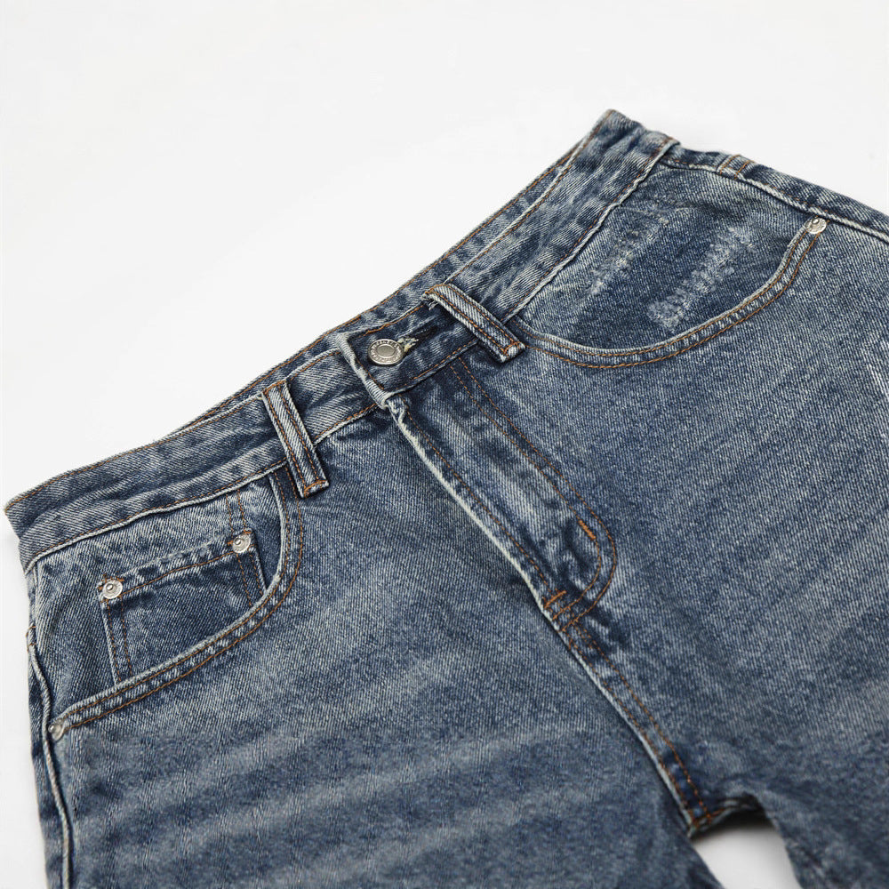 Men's Distressed Denim Pants, Loose Fit, Wide Leg, Casual Jeans