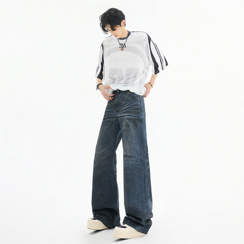 Wrinkled Street Jeans - Loose Straight Leg Pants