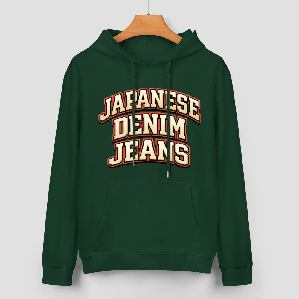 Japanese Denim University Hoodie 100% Cotton - Forest Green