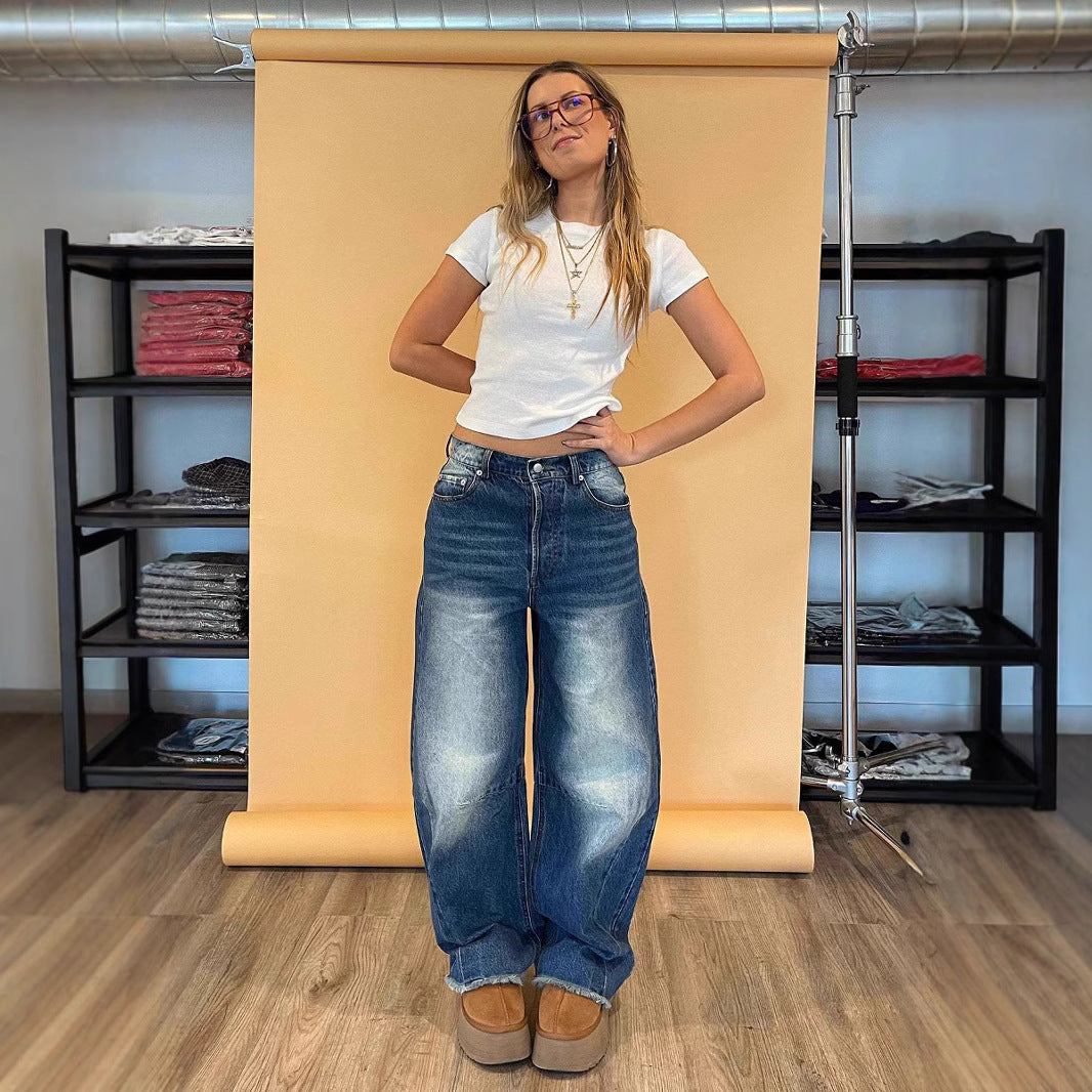 Loose High Waisted Wide Leg Mop Jeans