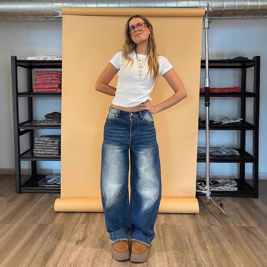 Loose High Waisted Wide Leg Mop Jeans