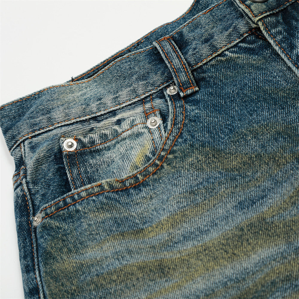 Men's Distressed Denim Trousers - Vintage Straight Leg Pants