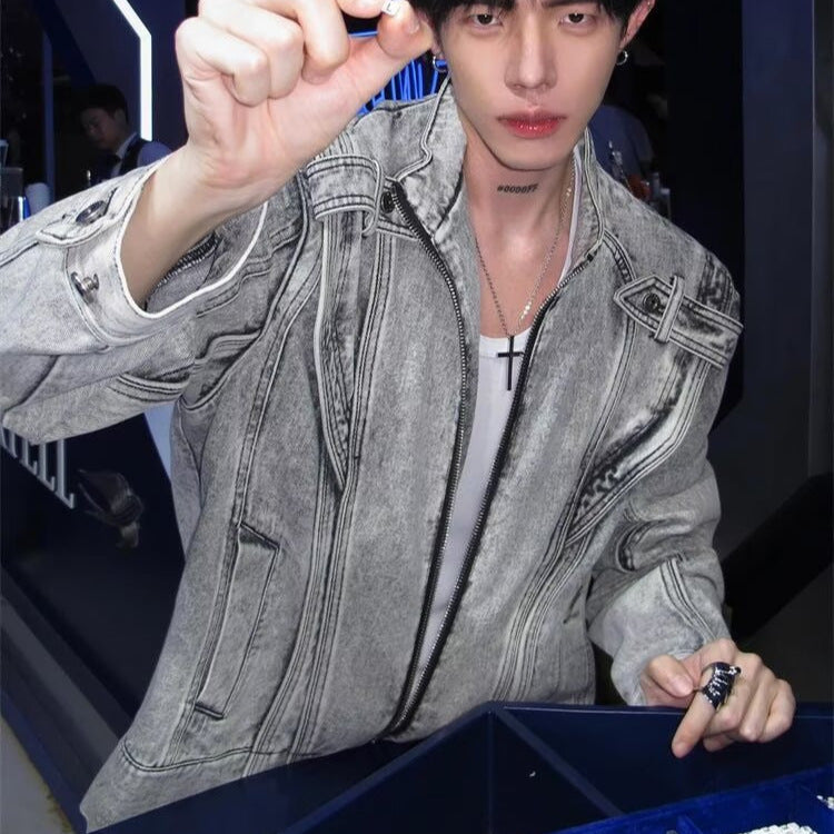 Heavy Industry Spliced Short Denim Jacket