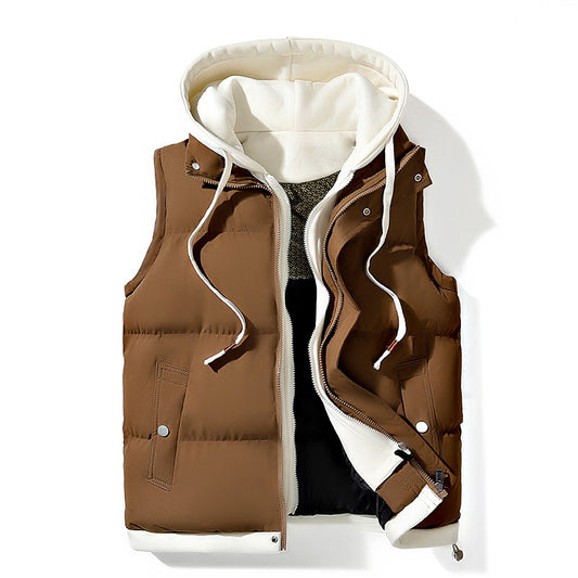 Down Cotton Vest Faux Two-Piece Loose Couple Hooded Jacket