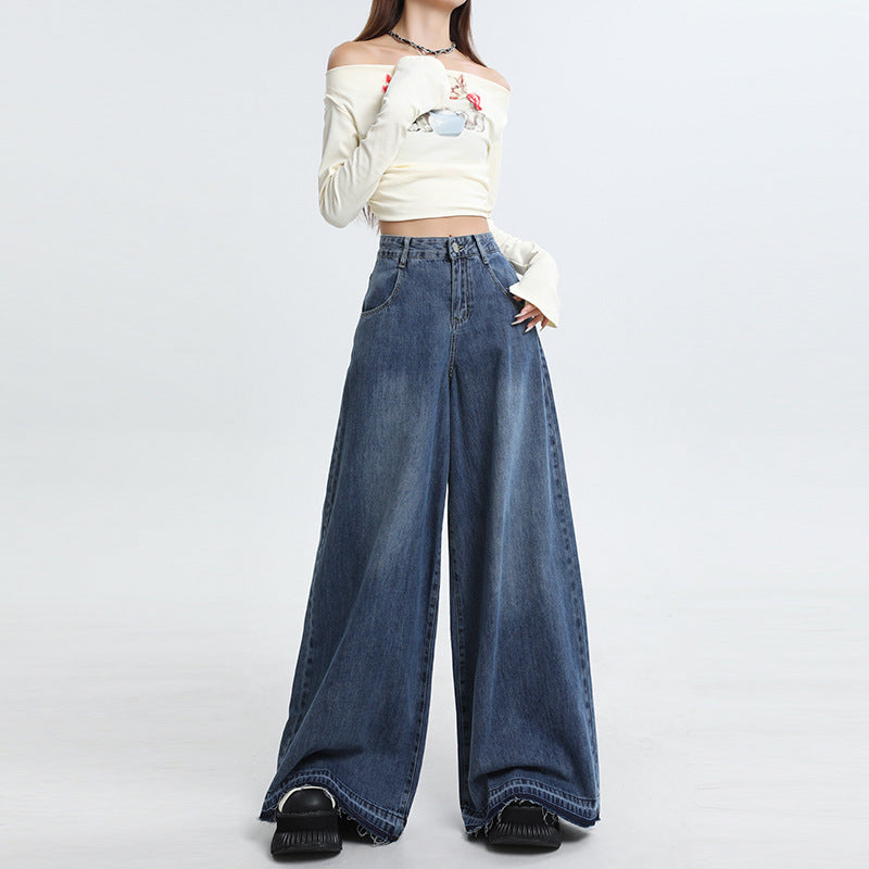 Women's Retro Wide Leg Jeans - Loose Floor-Length Trousers