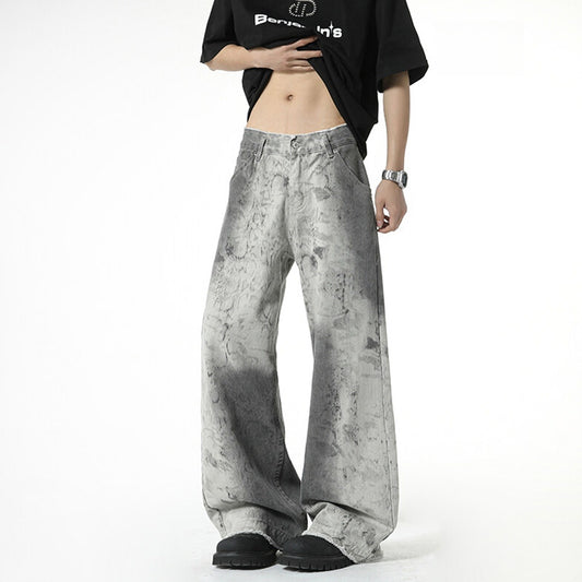 Tie Dye Casual Wide Leg Denim Pants