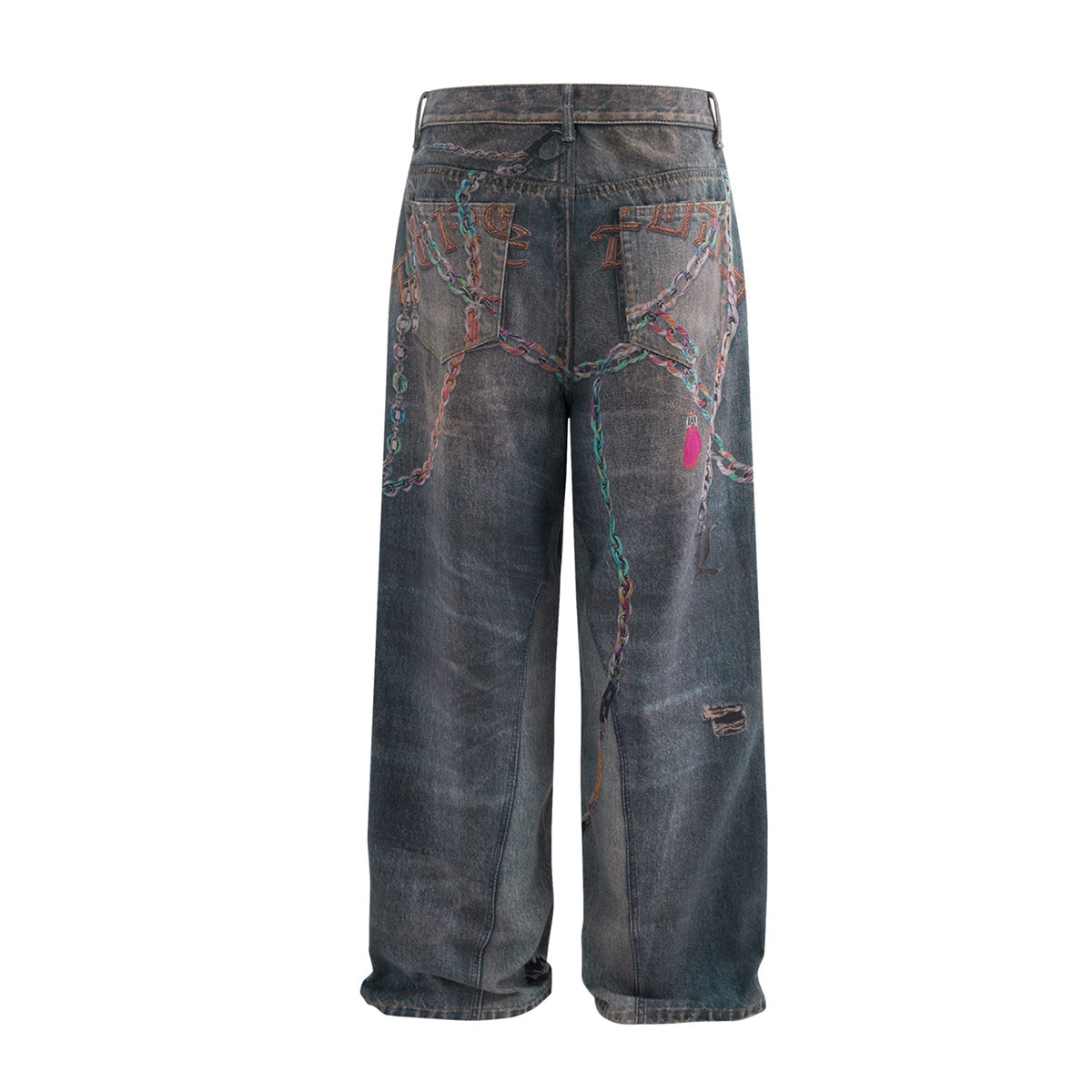High Street Waste Soil Feng Shui Wash 3D Printed Wide Leg Jeans