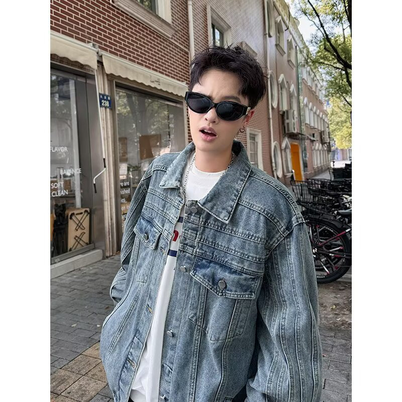 Vintage Style Patchwork Washed Denim Jacket