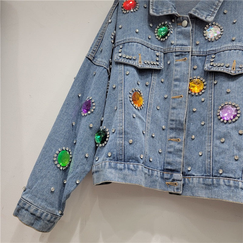 Colorful Diamond Denim Jacket for Women