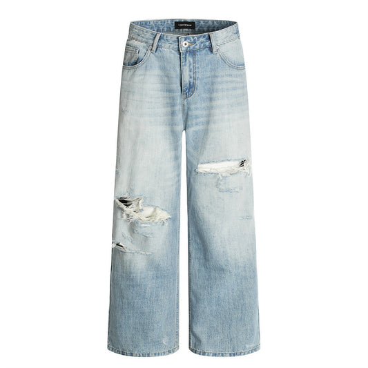 Men's Distressed Gradient Denim Straight Leg Pants