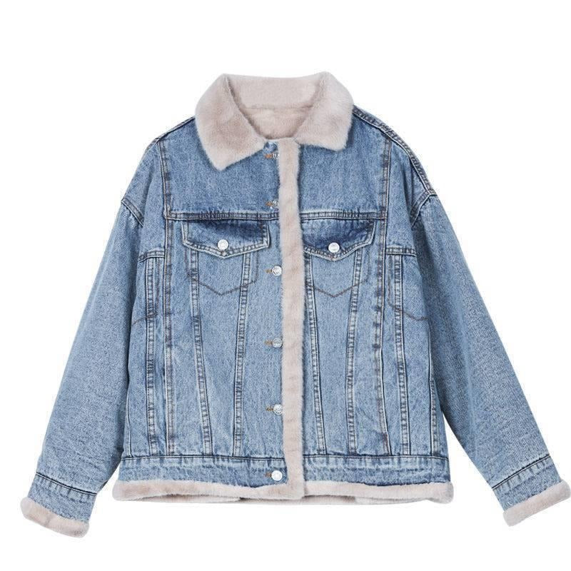 Plus Size Reversible Lambswool Denim Jacket for Women