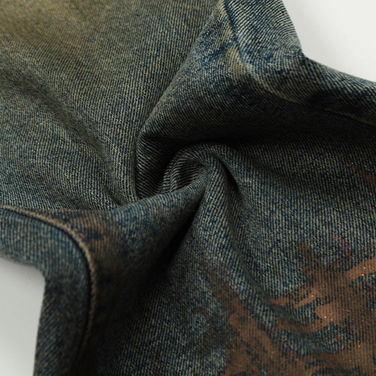 Dirty Dyed Worn Ripped Slightly Flared Jeans - Premium Japanese Denim
