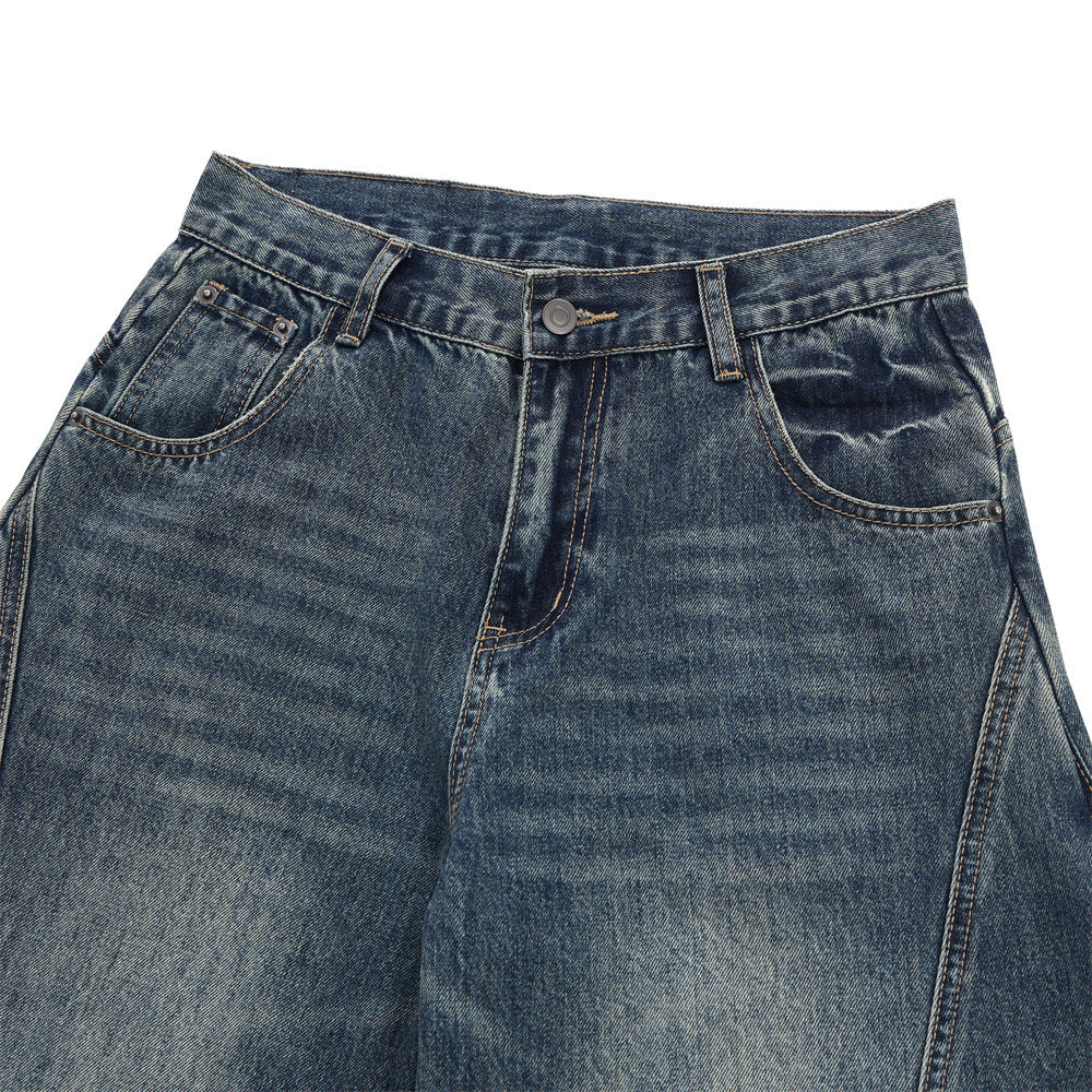 Men's Denim Jeans, Distressed White Washed Catwhisker Knife Cut, Loose Fit  Casual Pants for Men