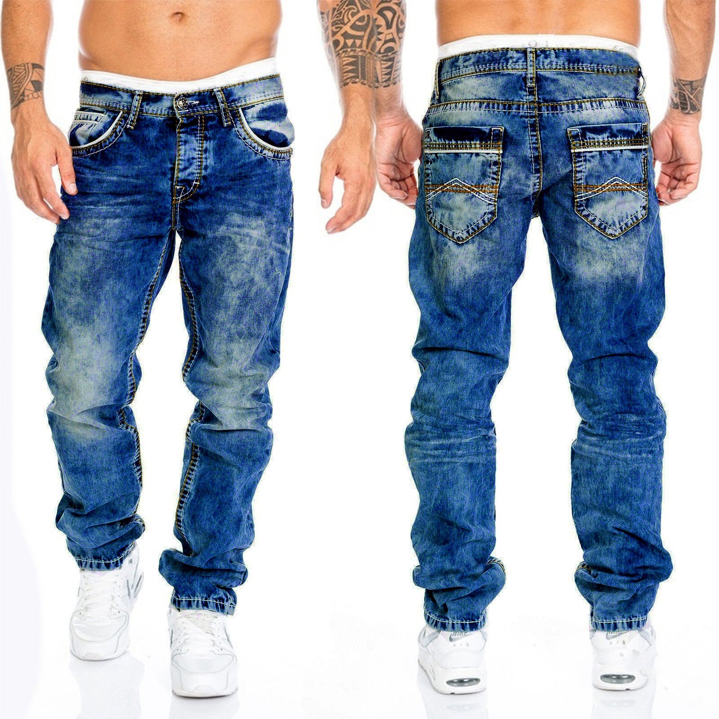 Premium European and American Casual Open Line Straight Leg Men's Denim Pants