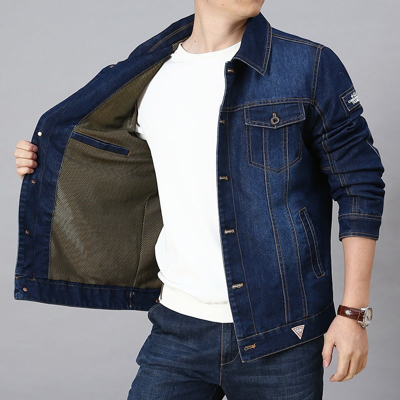 Men's Casual Loose Plush Denim Jacket - Thickened Cotton Shirt