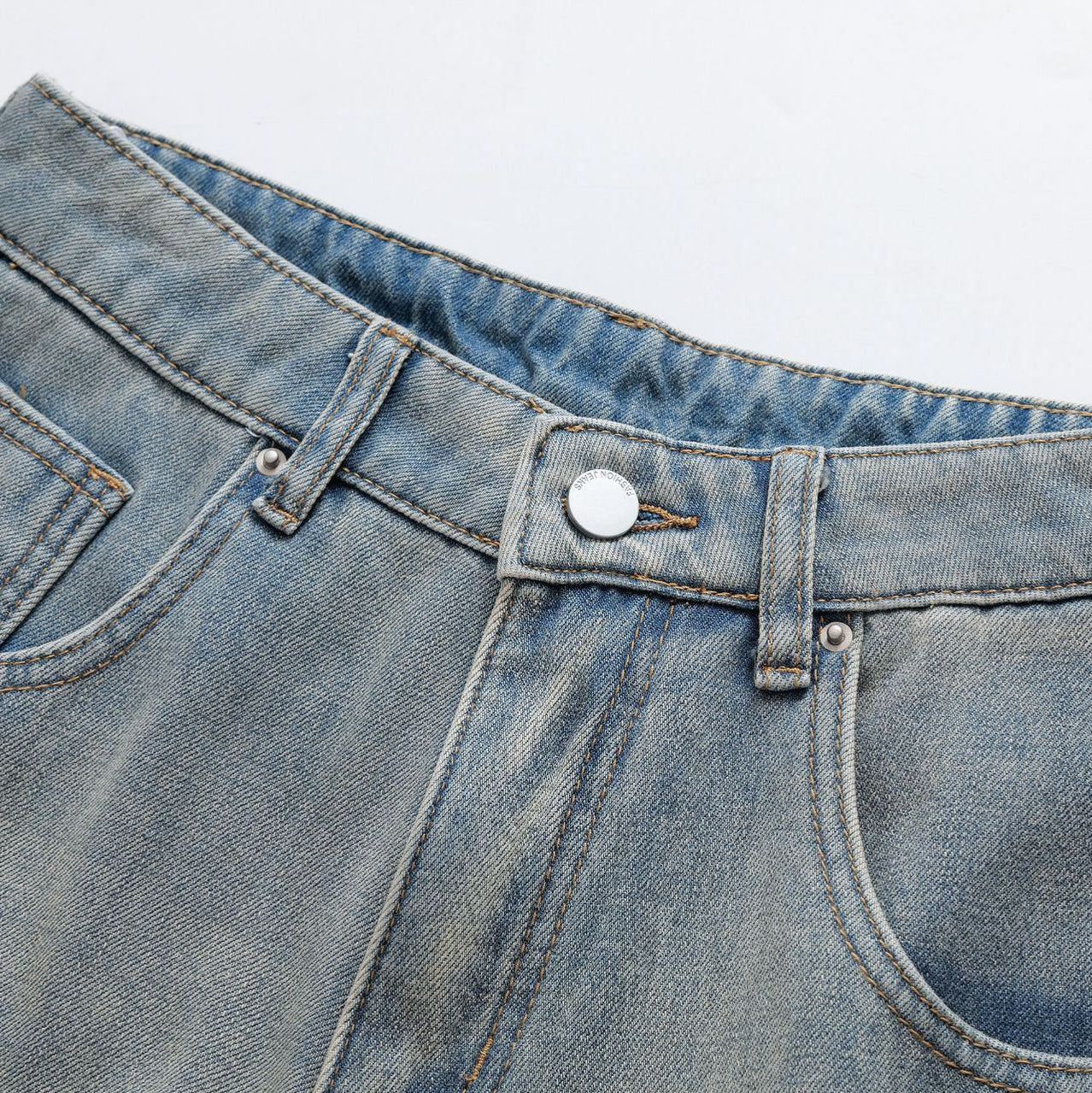 Vintage Washed Light Blue Plush Long Straight Leg Jeans