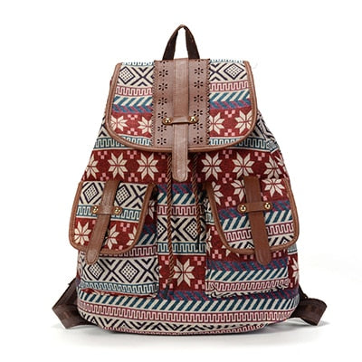 Hollow Out Leather Backpack For Women Drawstring Rucksack Bohemian