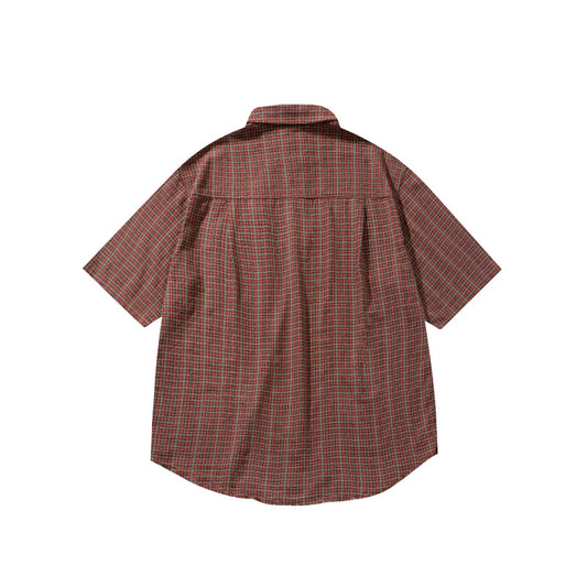 Patch Pocket Fine Plaid Loose Short Sleeved Shirt for Men