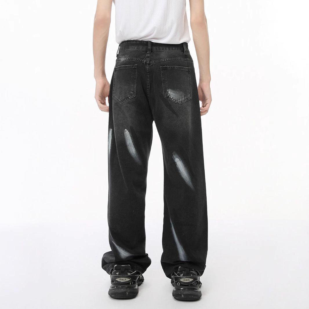 Graffiti Denim Pants for Men - Unique Loose Straight Leg Casual Trousers
