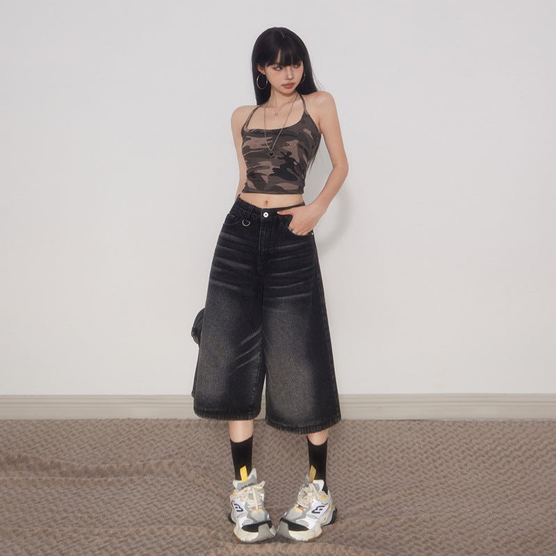 Women's Casual Loose Slimming Pear-Shaped Denim Mid-Length Trousers