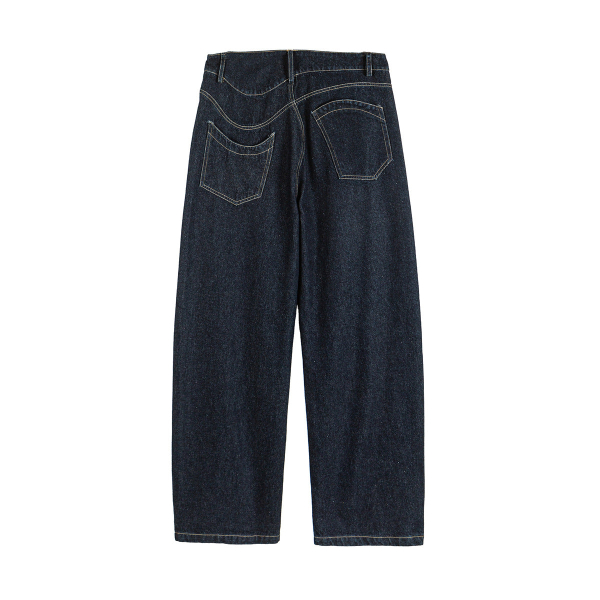 Straight Loose Fit Denim Pants with Visible Stitching in Original Color - Casual Wide Leg Jeans