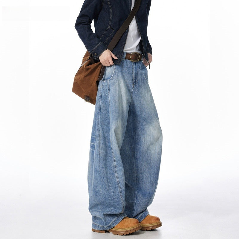 Bamboo Pattern Curved Knife Wide Leg Jeans