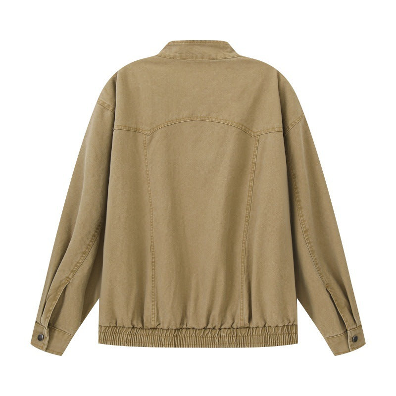 Washed Denim Work Jacket Men Loose Fit Versatile Outerwear