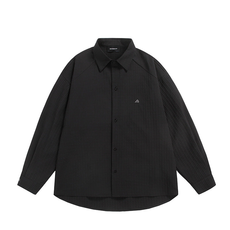 Wrinkle Casual Letter Embroidered Long Sleeved Shirt for Men and Women